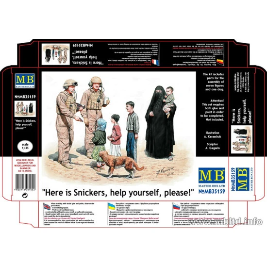 Here is Snickers, help yourself, please! US soldiers with children 8 fig Master Box 35159