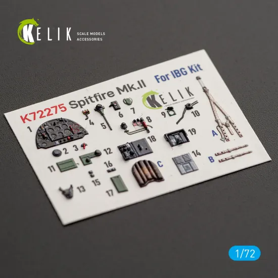 Kelik K72275 1/72 Spitfire Mk.ii Interior 3d Decals For Ibg