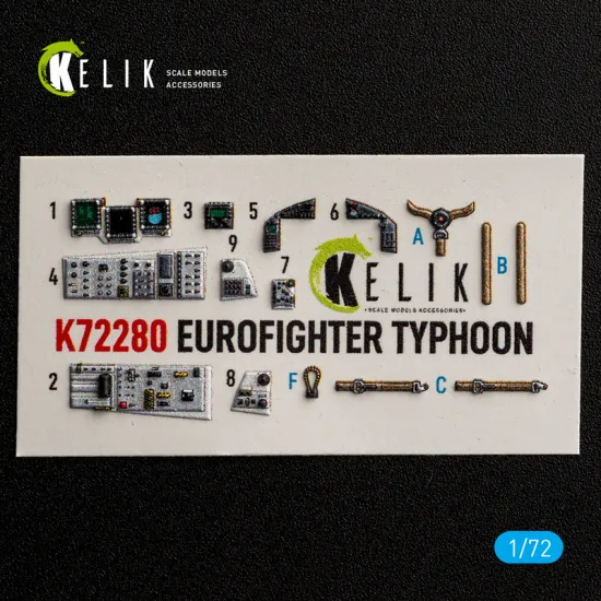 Kelik K72280 1/72 Eurofighter Typhoon Interior 3d Decals For Hasegawa