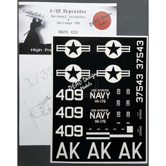 Dead Design Nm32012 1/32 Painting Mask A-1h Skyraider National Insignias For Zoukei Mura