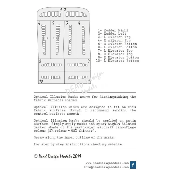 Dead Design Sm72003 1/72 Set Of Spray Mask Ki-61 Id Hien Control Surfaces Tamiya