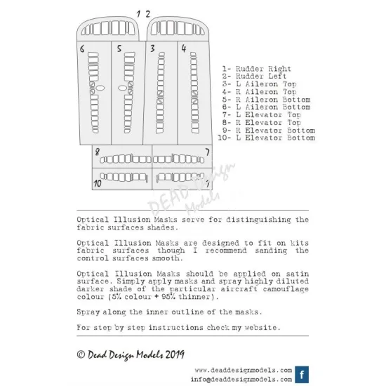 Dead Design Sm48002 1/48 Set Of Spray Mask Ki-61 Id Hien Control Surfaces Tamiya