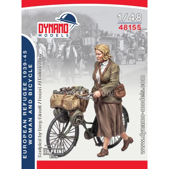 Dynamo Models 48155 1/48 Civilian Refugee Woman And Bicycle 3d Printed Resin Kit