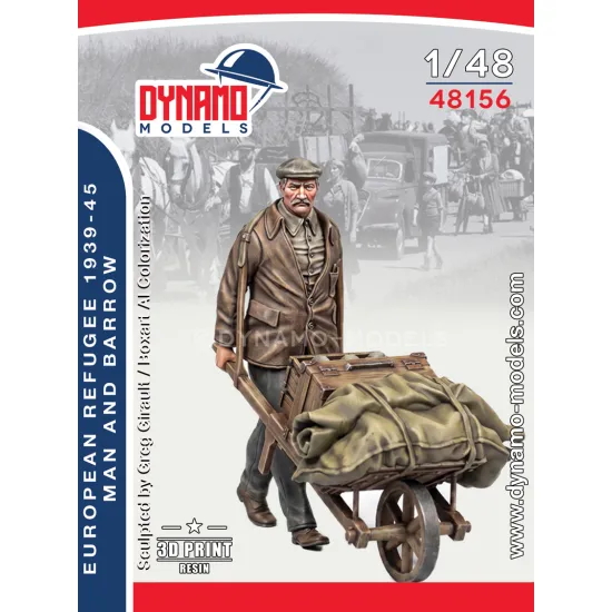 Dynamo Models 48156 1/48 Civilian Refugee Man And Barrow 3d Printed Resin Kit