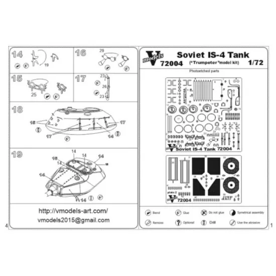 Vmodels 72004 1/72 Soviet Is-4 Heavy Tank Photo-etched Accessories Kit