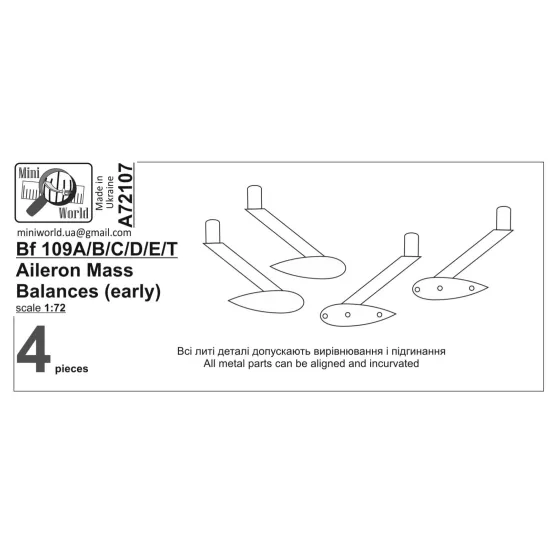Mini World 72107 1/72 Bf109a/B/C/D/E/T Aileron Mass Balances Early Accessories Kit