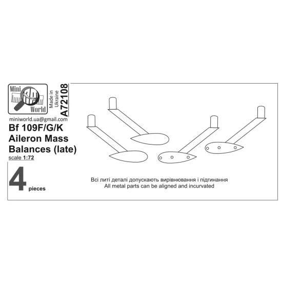 Mini World 72108 1/72 Bf109f/G/K Aileron Mass Balances Late Accessories Kit