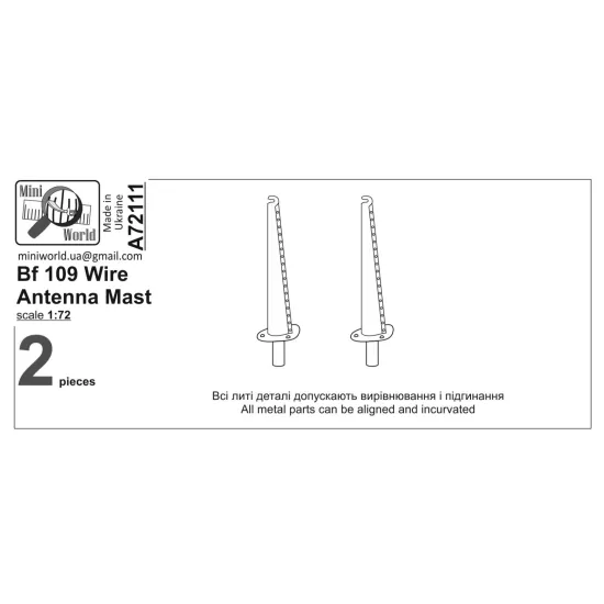 Mini World 72111 1/72 Bf109 Wire Antenna Mast 2 Pieces Accessories Kit