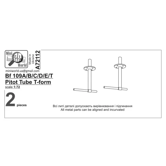 Mini World 72112 1/72 Bf109a/B/C/D/E/T Pitot Tube T- Form 2 Pieces Accessories Kit