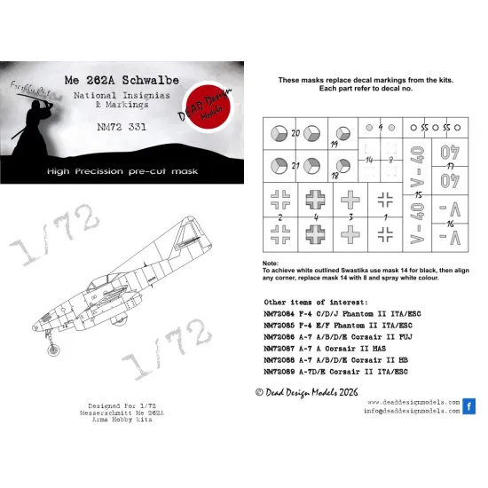 Dead Design Nm72331 1/72 Painting Mask Me 262a National Insignias For Arma Hobby