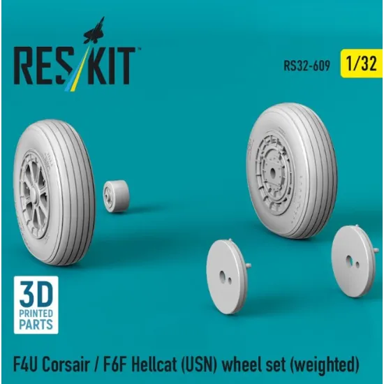 Reskit Rs32-0609 1/32 F4u Corsair/F6f Hellcat Usn Weighted Wheel Set 3d Printed