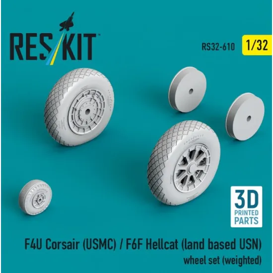 Reskit Rs32-0610 1/32 F4u Corsair Usmc /F6f Hellcat Land Based Usn Weighted Wheel Set 3d Printed