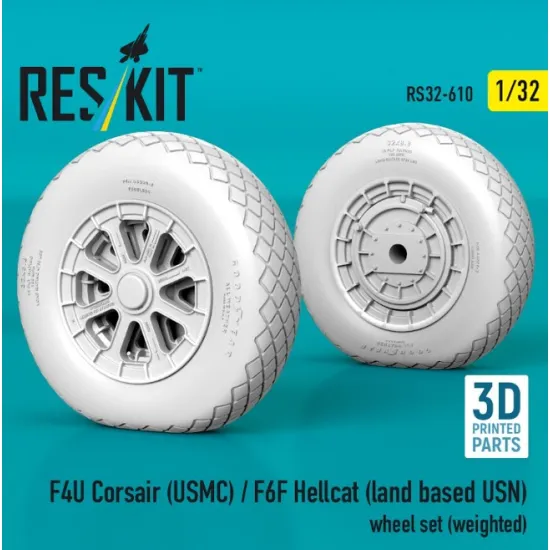 Reskit Rs32-0610 1/32 F4u Corsair Usmc /F6f Hellcat Land Based Usn Weighted Wheel Set 3d Printed
