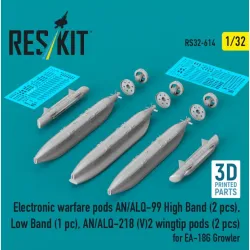 Reskit Rs32-0614 1/32 Electronic Warfare Pods An/Alq-99 High Band 2 Pcs Low Band An/Alq-218 V 2 Wingtip Pods 2 Pcs For Ea-18g Growler 3d Printed