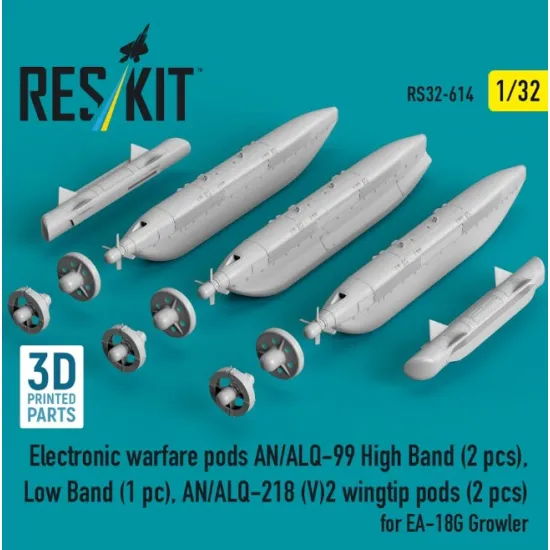 Reskit Rs32-0614 1/32 Electronic Warfare Pods An/Alq-99 High Band 2 Pcs Low Band An/Alq-218 V 2 Wingtip Pods 2 Pcs For Ea-18g Growler 3d Printed