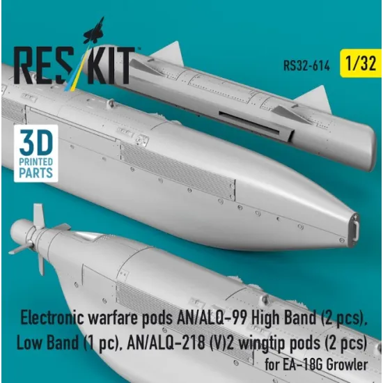 Reskit Rs32-0614 1/32 Electronic Warfare Pods An/Alq-99 High Band 2 Pcs Low Band An/Alq-218 V 2 Wingtip Pods 2 Pcs For Ea-18g Growler 3d Printed
