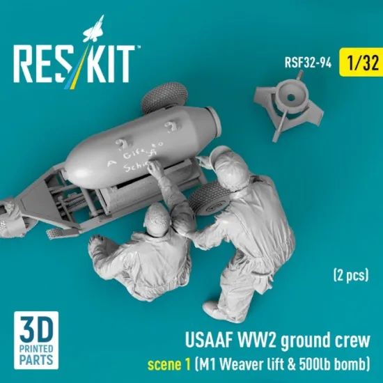 Reskit Rsf32-0094 1/32 Usaaf Ww2 Ground Crew 2 Pcs Scene 1 M1 Weaver Lift 500lb Bomb 3d Printed