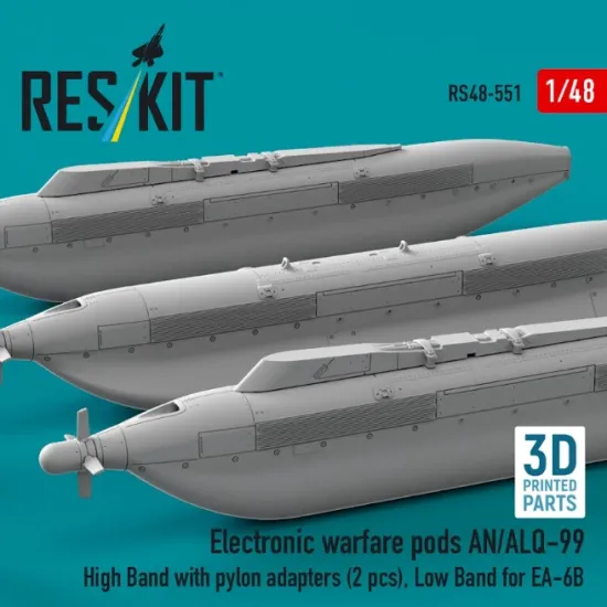 Reskit Rs48-0551 1/48 Electronic Warfare Pods An/Alq-99 High Band With Pylon Adapters 2 Pcs Low Band For Ea-6b 3d Printed