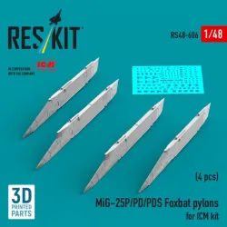 Reskit Rs48-0606 1/48 Mig-25p/Pd/Pds Foxbat Pylons 4 Pcs For Icm Kit 3d Printed