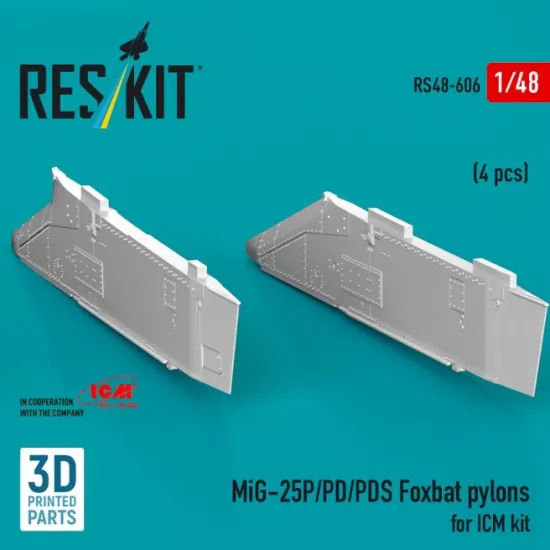 Reskit Rs48-0606 1/48 Mig-25p/Pd/Pds Foxbat Pylons 4 Pcs For Icm Kit 3d Printed