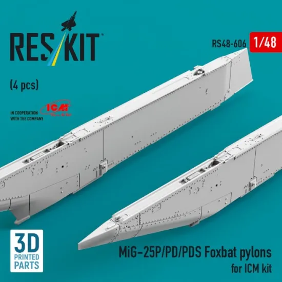 Reskit Rs48-0606 1/48 Mig-25p/Pd/Pds Foxbat Pylons 4 Pcs For Icm Kit 3d Printed