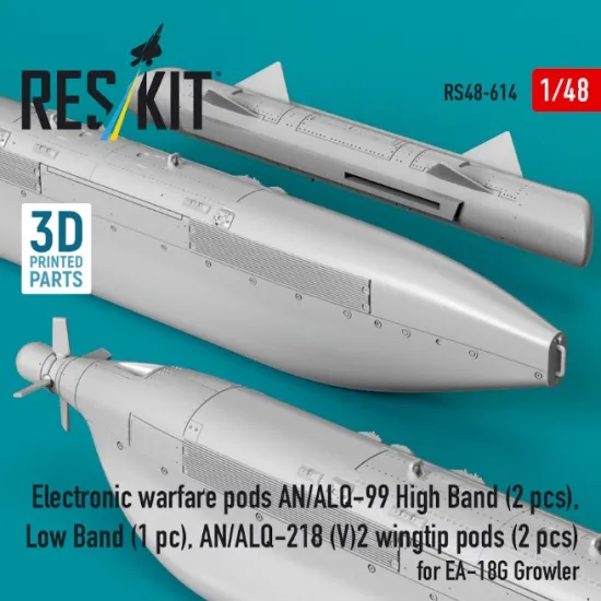Reskit Rs48-0614 1/48 Electronic Warfare Pods An/Alq-99 High Band 2 Pcs Low Band An/Alq-218 V2 Wingtip Pods 2 Pcs For Ea-18g Growler 3d Printed