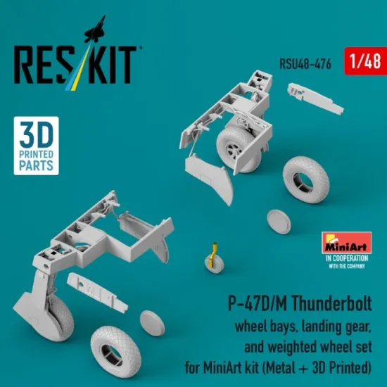 Reskit Rsu48-0476 1/48 P-47d/M Thunderbolt Wheel Bays Landing Gear And Weighted Wheel Set For Miniart Kit Metal 3d Printed