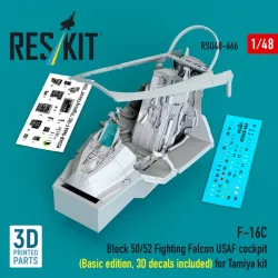 Reskit Rsu48-0666 1/48 F-16c Block 50/52 Fighting Falcon Usaf Cockpit Basic Edition 3d Decals Included For Tamiya Kit 3d Printed
