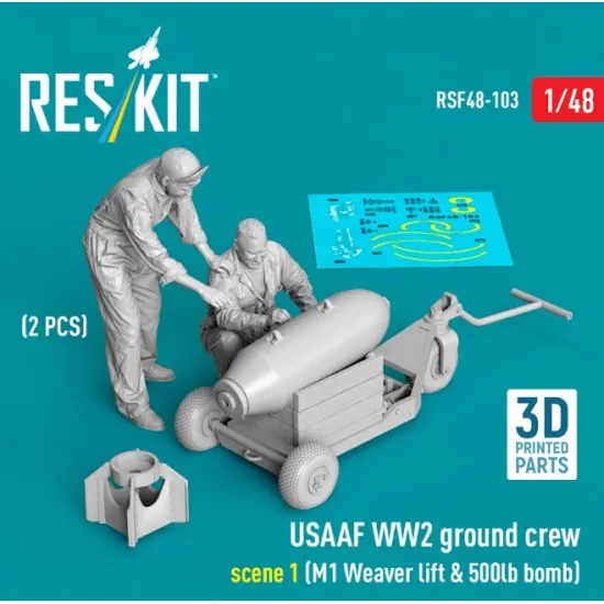 Reskit Rsf48-0103 1/48 Usaaf Ww2 Ground Crew 2 Pcs Scene 1 M1 Weaver Lift 500 Lb Bomb 3d Printed