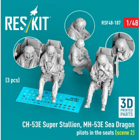 Reskit Rsf48-0187 1/48 Ch-53e Super Stallion Mh-53e Sea Dragon Pilots In The Seats 3 Pcs Scene 2 3d Printed