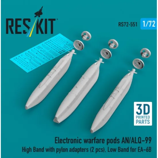Reskit Rs72-0551 1/72 Electronic Warfare Pods An/Alq-99 High Band With Pylon Adapters 2 Pcs Low Band For Ea-6b 3d Printed