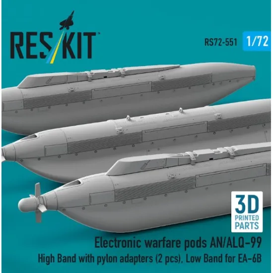 Reskit Rs72-0551 1/72 Electronic Warfare Pods An/Alq-99 High Band With Pylon Adapters 2 Pcs Low Band For Ea-6b 3d Printed