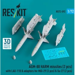 Reskit Rs72-0593 1/72 Agm-88 Harm Missiles 2 Pcs With Lau-118 Adapters For Mig-29 2 Pcs Su-27 2 Pcs 3d Printed