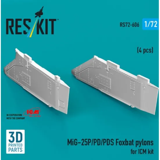 Reskit Rs72-0606 1/72 Mig-25p/Pd/Pds Foxbat Pylons 4 Pcs For Icm Kit 3d Printed