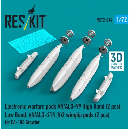 Reskit Rs72-0614 1/72 Electronic Warfare Pods An/Alq-99 High Band 2 Pcs Low Band An/Alq-218 V 2 Wingtip Pods 2 Pcs For Ea-18g Growler 3d Printed