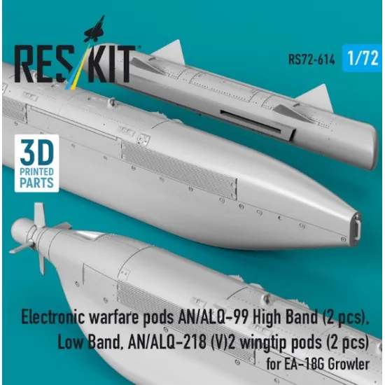 Reskit Rs72-0614 1/72 Electronic Warfare Pods An/Alq-99 High Band 2 Pcs Low Band An/Alq-218 V 2 Wingtip Pods 2 Pcs For Ea-18g Growler 3d Printed