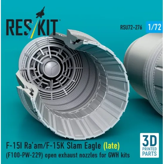 Reskit Rsu72-0276 1/72 F-15i Raam/F-15k Slam Eagle Late F100-pw-229 Open Exhaust Nozzles For Gwh Kits 3d Printed