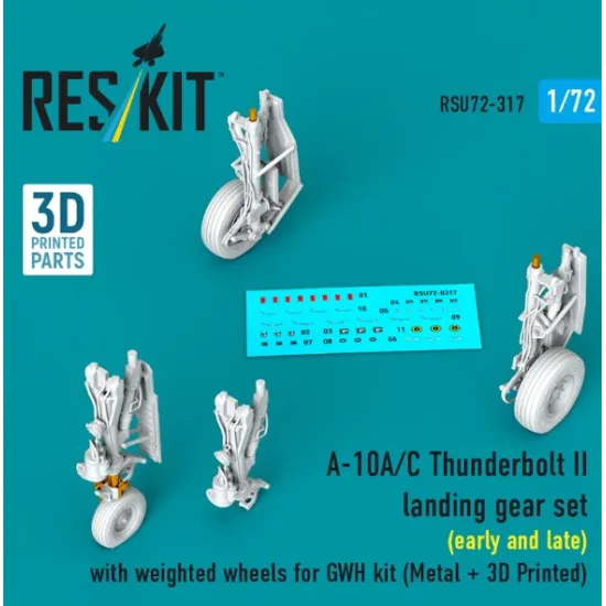 Reskit Rsu72-0317 1/72 A-10a/C Thunderbolt Ii Landing Gear Set Early And Late With Weighted Wheels For Gwh Kit Metal 3d Printed