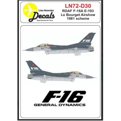 Lima November Decals 72-d30 1/72 Decal For Rdaf F-16a E-193 Le Boerget Airshow 1981 Scheme