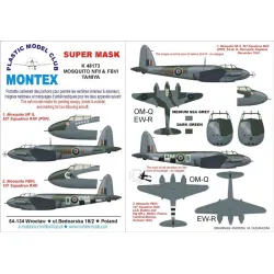 Montex K48173 1/48 Dh 98 Mosquito Nf Ii Vi 1 Canopy Out 2 Insignia Masks Tamiya