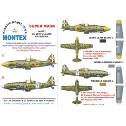 Montex K48191 1/48 Macchi Mc-202 1 Canopy Mask Out 1 Insignia Masks For Hasegawa Kits