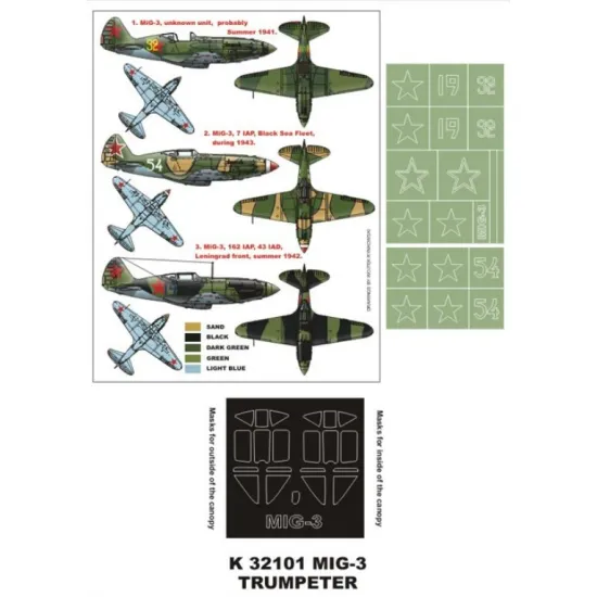 Montex K32101 1/32 Mig - 3 2 Canopy Mask Out/In 2 Insignia Masks For Trumpeter Kits