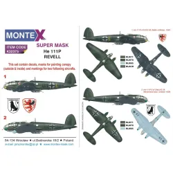 Montex K32375 1/32 He-111p 2 Canopy Mask Out/In 6 Insignia Masks Decals Revell