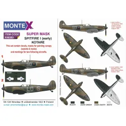 Montex K32383 1/32 Spitfire I Early 2 Canopy Out/In 2 Insignia Masks Decals Kotare