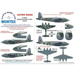 Montex K24051 1/24 Dh Mosquito 2 Canopy Mask Out/In 5 Insignia Masks For Airfix