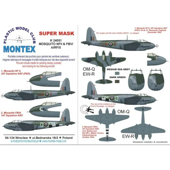 Montex K24051 1/24 Dh Mosquito 2 Canopy Mask Out/In 5 Insignia Masks For Airfix