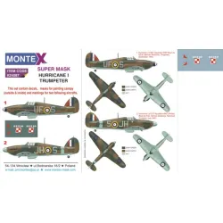 Montex K24087 1/24 Hurricane I 2 Canopy Out/In 5 Insignia Masks Decals For Trumpeter Kits