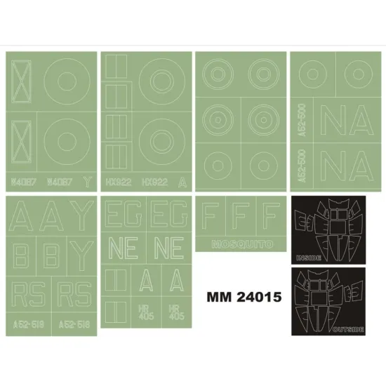 Montex Mm24015 1/24 Dh Mosquito 2 Canopy Outside/Inside 7 Insignia Masks Airfix