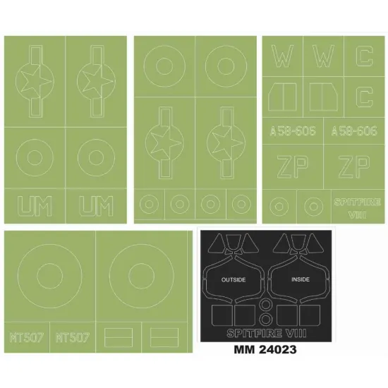 Montex Mm24023 1/24 Sitfire Viii 2 Canopy Masks Out/In 4 Insignia Masks Airfix