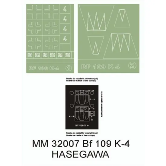 Montex Mm32007 1/32 Me-109 K-4 2 Canopy Masks Out/In 2 Insignia Masks For Hasegawa Kits